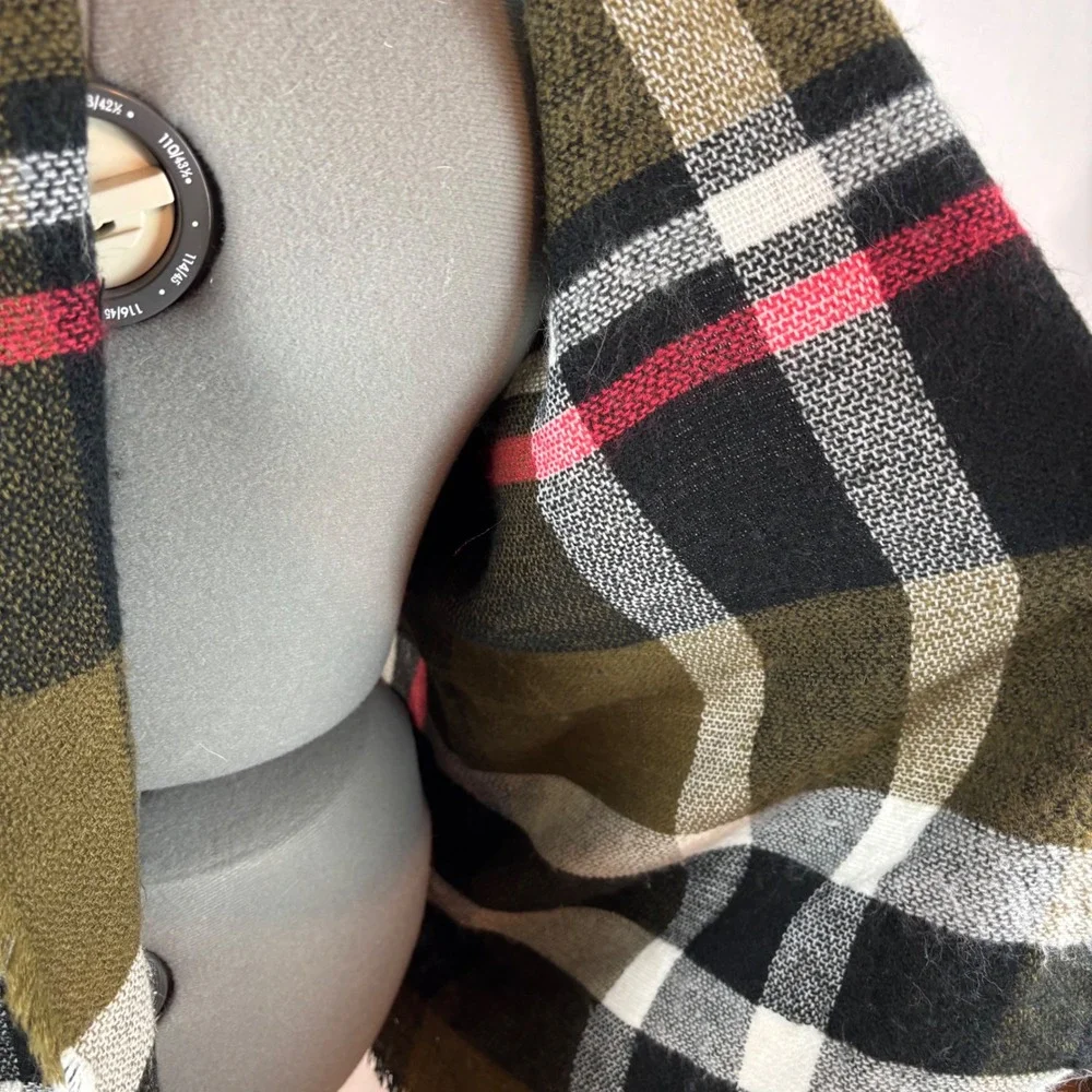 Upcycled Handmade Plaid Open Front Cardigan Jacket Frayed Hem Multi-Color